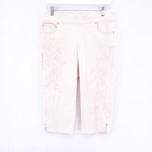 Gloria Vanderbilt Avery Pink Floral Embroidered Capri Denim Jeans -6- 31 /‎ 17.5